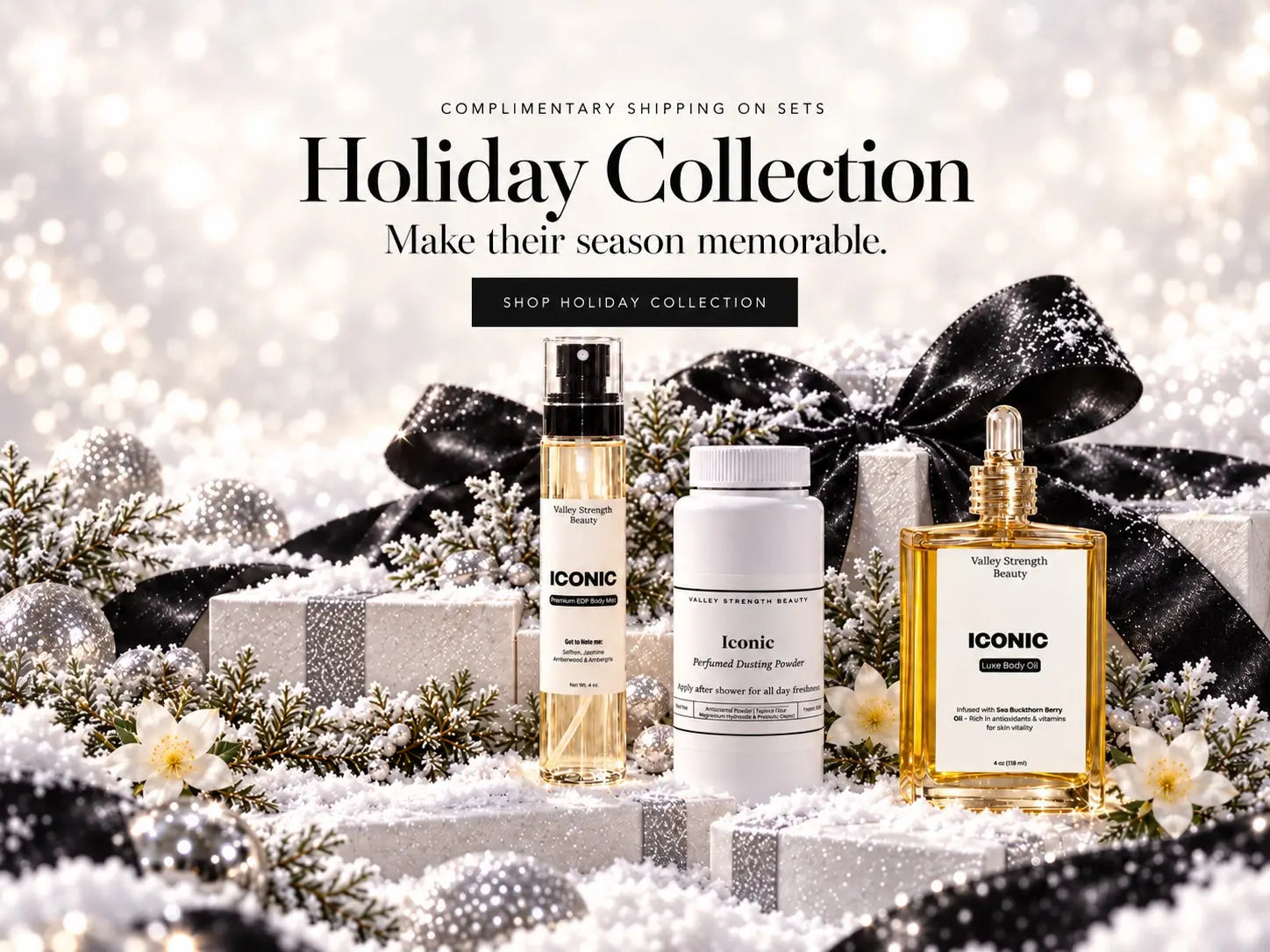 Holiday Collection. Make their season memorable. Iconic fragrance spray, dusting powder and body oil. Complimentary shipping on sets.
