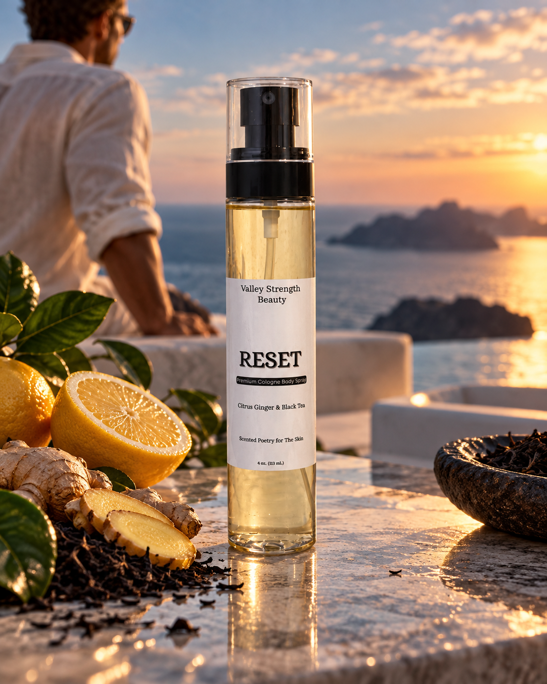 RESET men's citrus ginger and black tea cologne body spray