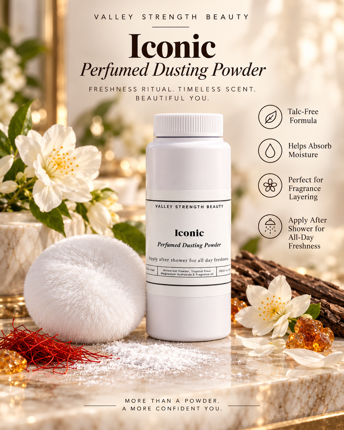 ICONIC fragrance notes with saffron jasmine amberwood cedarwood and warm musk