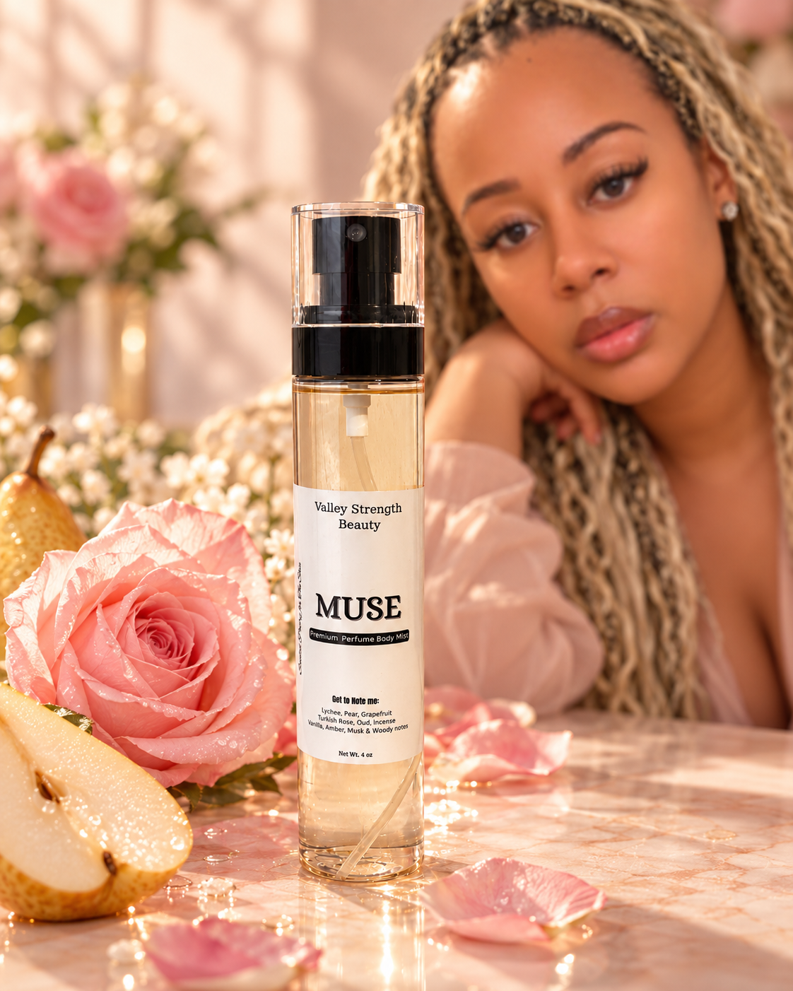 MUSE feminine floral perfume body spray by Valley Strength Beauty