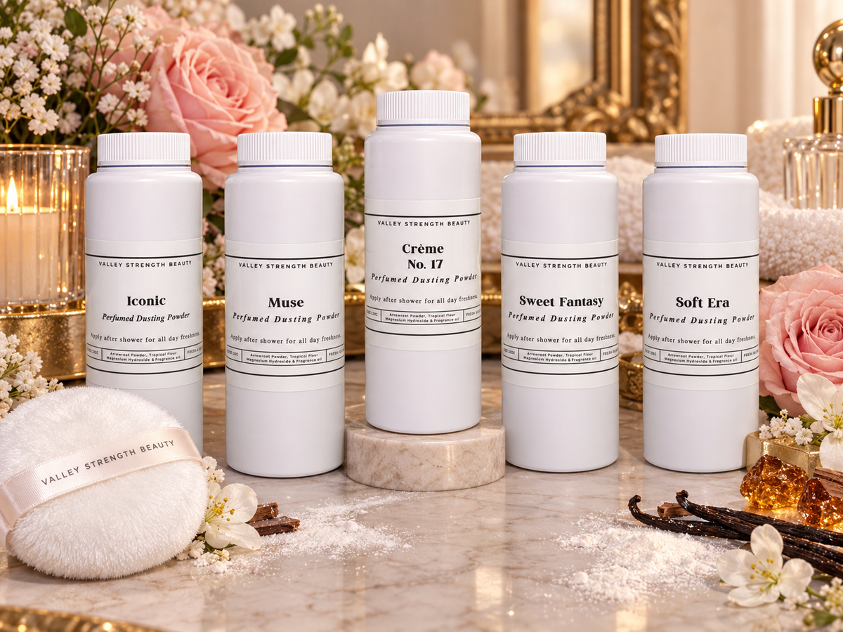 Valley Strength Beauty perfumed dusting powder for fragrance layering, soft skin and fresh scent